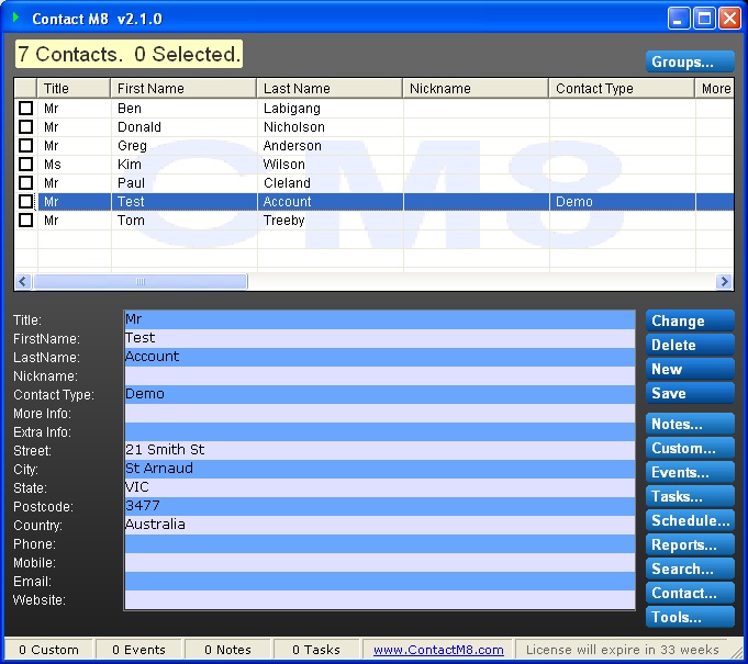 ContactM8 Main Screen