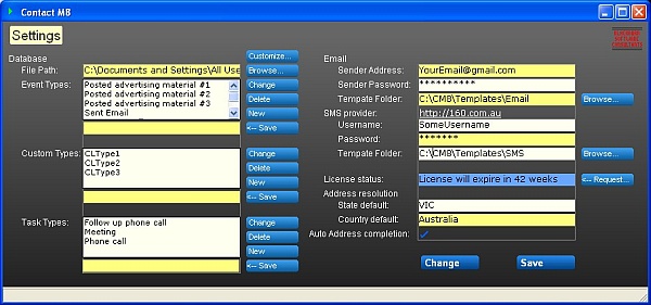 ContactM8 Settings Screen