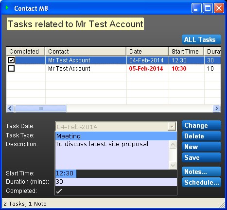 ContactM8 Tasks Screen